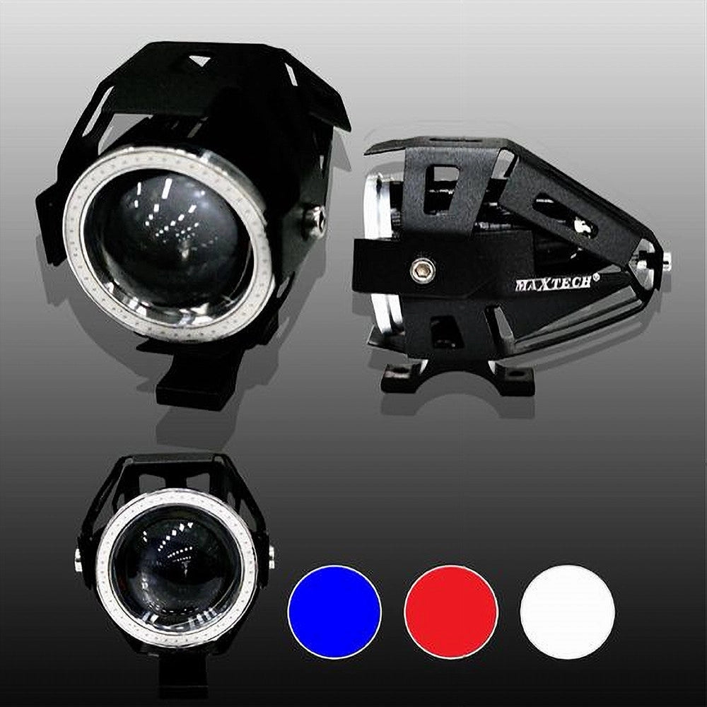 Trade Shop - Faro Proiettore Luce Led Fari Moto Guida Bianco Blu Rosso Occhio Maxtech U7-led001 -