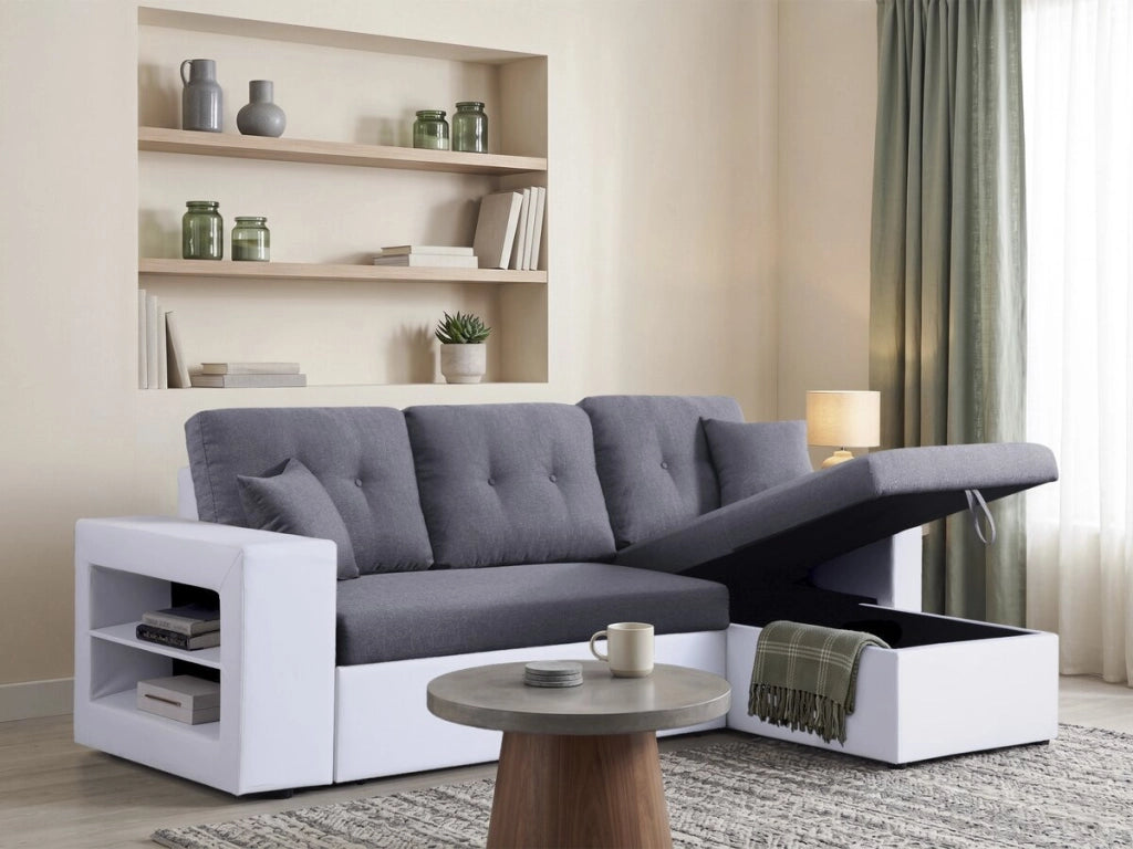 Divano ad angolo "Axel" trasformabile / reversibile - 3 posti - Bianco / Grigio