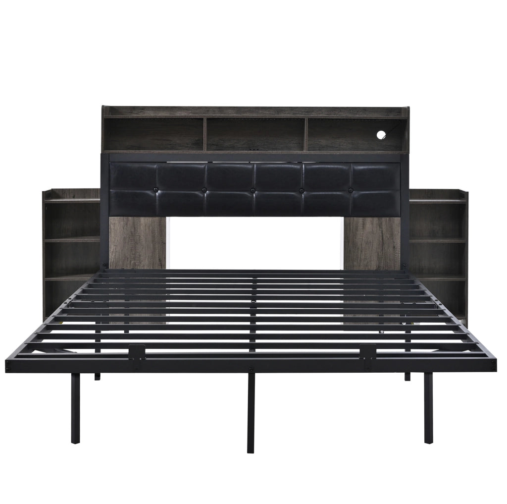Letto matrimoniale LED 140x190 cm con testiera; USB/USB-C e 2 comodini estraibili grigio