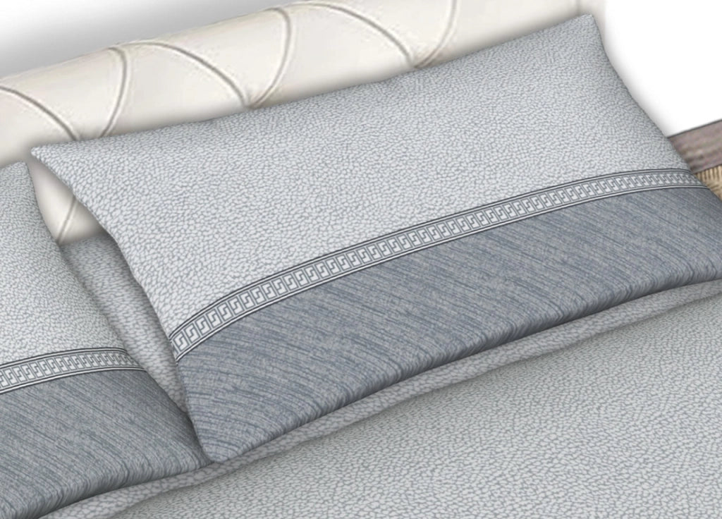 Completo Lenzuola Letto 100% Cotone Made Italy Disegno Borbon25 CN - Piazza e Mezza - Grigio