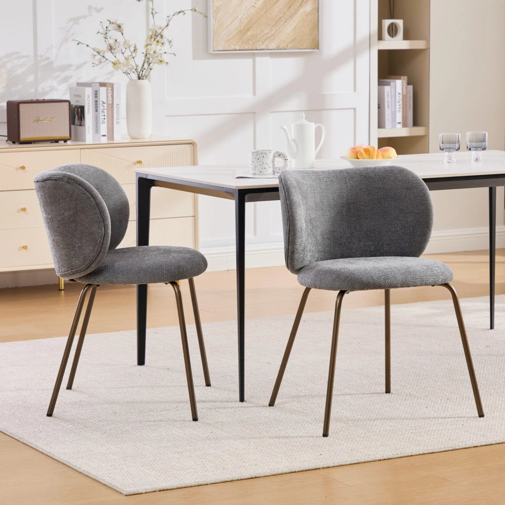 Sedie da Pranzo in Velluto con Schienale Curvo ¨C MINIMAL ¨C Gambe in Metallo Bronzo, Grigio, Set 2 Pezzi