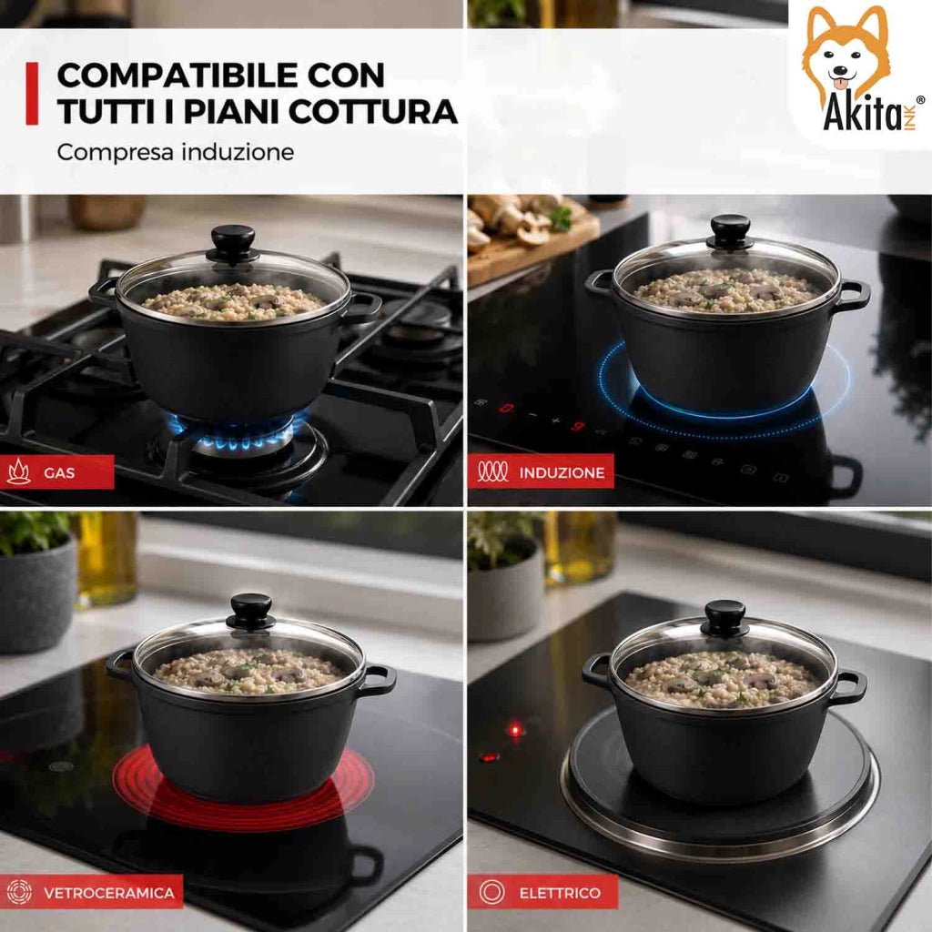 Akitaink Casseruola Alluminio Pressofuso Coperchio in Vetro 16 cm