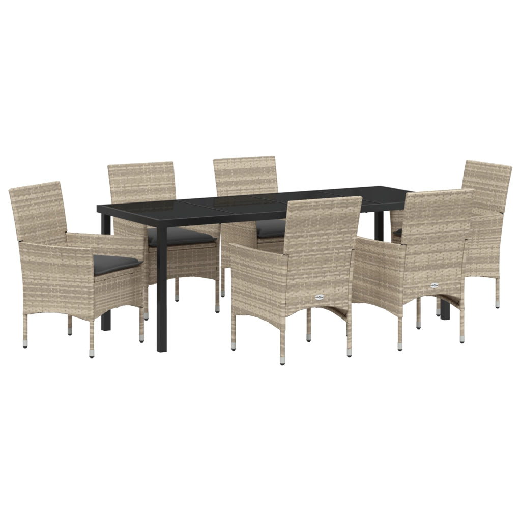 Set da Pranzo da Giardino a 7 Pezzi con Cuscini Grigio Chiaro Polyrattan