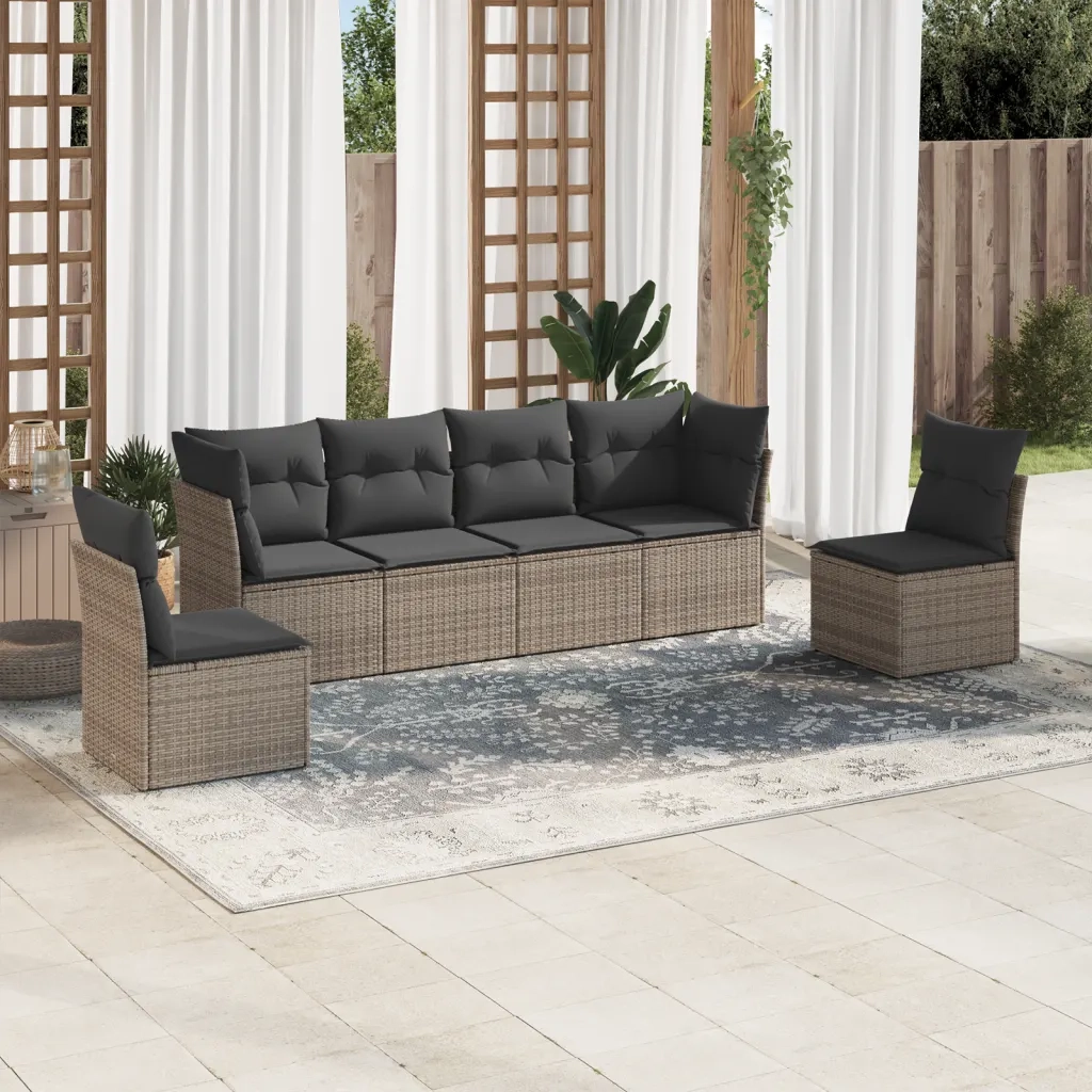 Set Divano da Giardino 6 pz con Cuscini-Sofa da Giardino-Divanetto da esterno Grigio in Polyrattan 127649