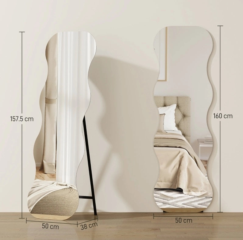 Specchio intero 50x2.7x160 cm; senza cornice e autoportante; vetro temperato nero