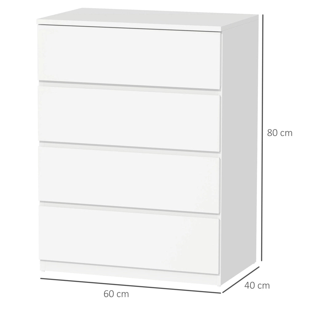 Cassettiera 4 Cassetti Senza Maniglie Design Moderno ¨C zephmum ¨C Bianco 60x40x80 cm