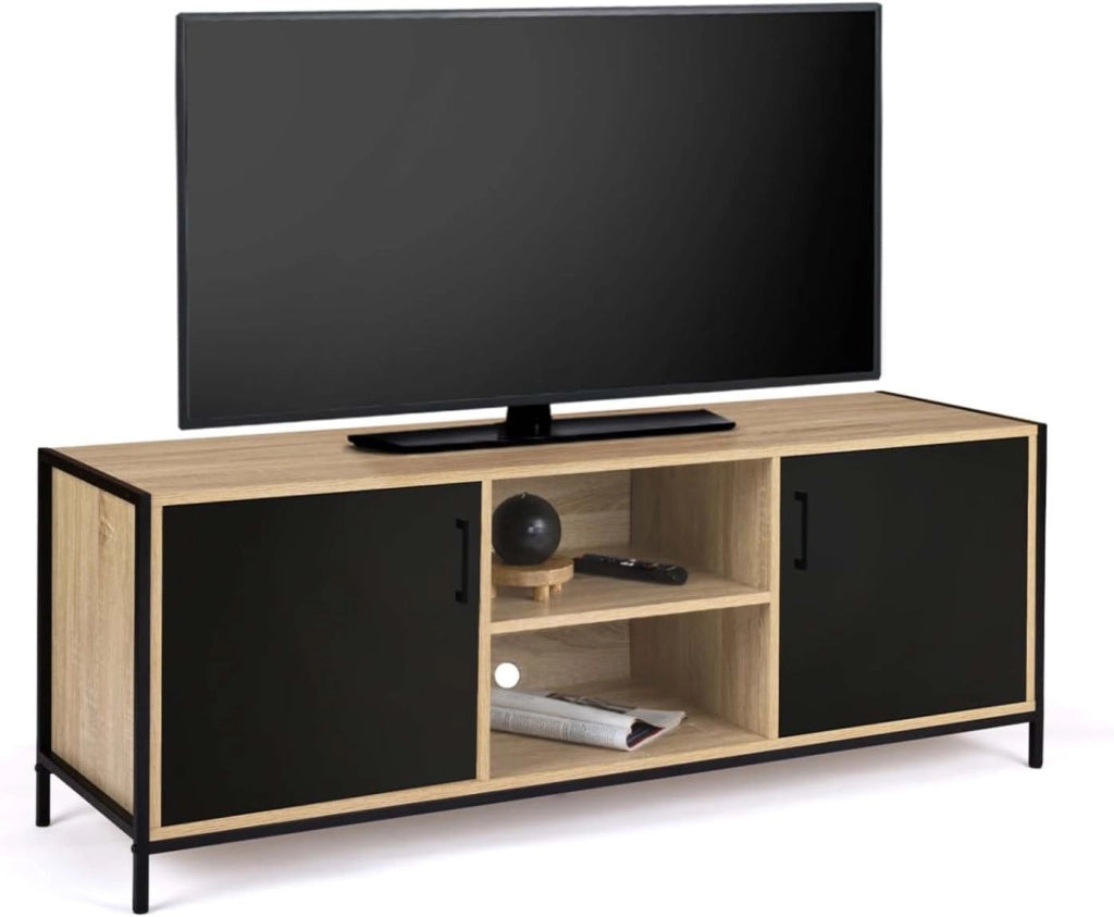 Porta TV BOSTON 140 cm a 2 ante nero di design industriale