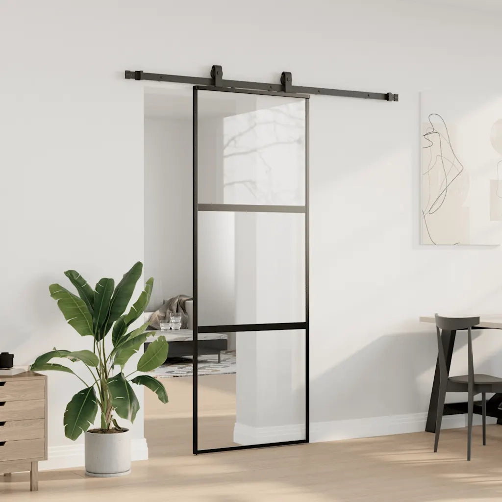 Porta Scorrevole Set Ferramenta Nera 76x205 cm Vetro Temperato 3375817