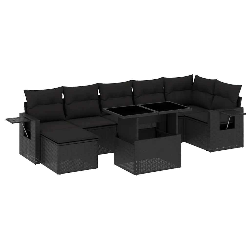 Set Divani da Giardino con Cuscini 8 pz Nero in Polyrattan
