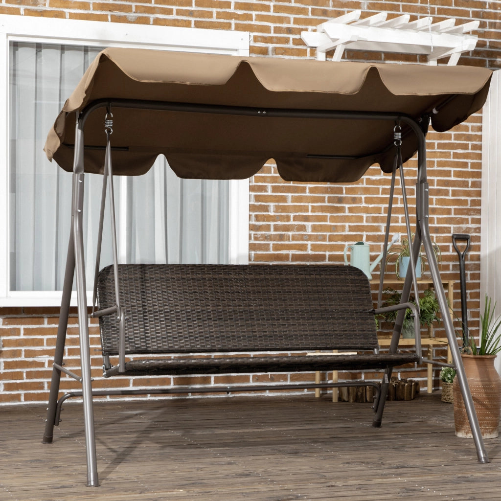 EasyComfort Dondolo da Giardino 3 Posti con Tettuccio Regolabile in Rattan PE e Acciaio, 167x112x153cm