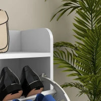 Mobile Porta Scarpe 4 Ribaltabili, con Ripiano Regolabile, Contenitore Scarpe, 106 x 24 x 102 cm, Bianco