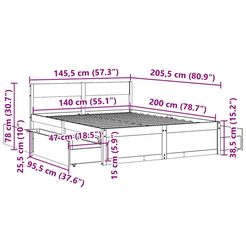 Giroletto senza Materasso Marrone Cera 140x200cm Massello Pino