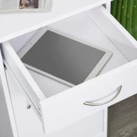 Scrivania Moderna per PC e Computer con 2 Cassetti e 1 Armadietto, Scrivania con Libreria Salvaspazio per Ufficio o Camera in Legno, Bianco