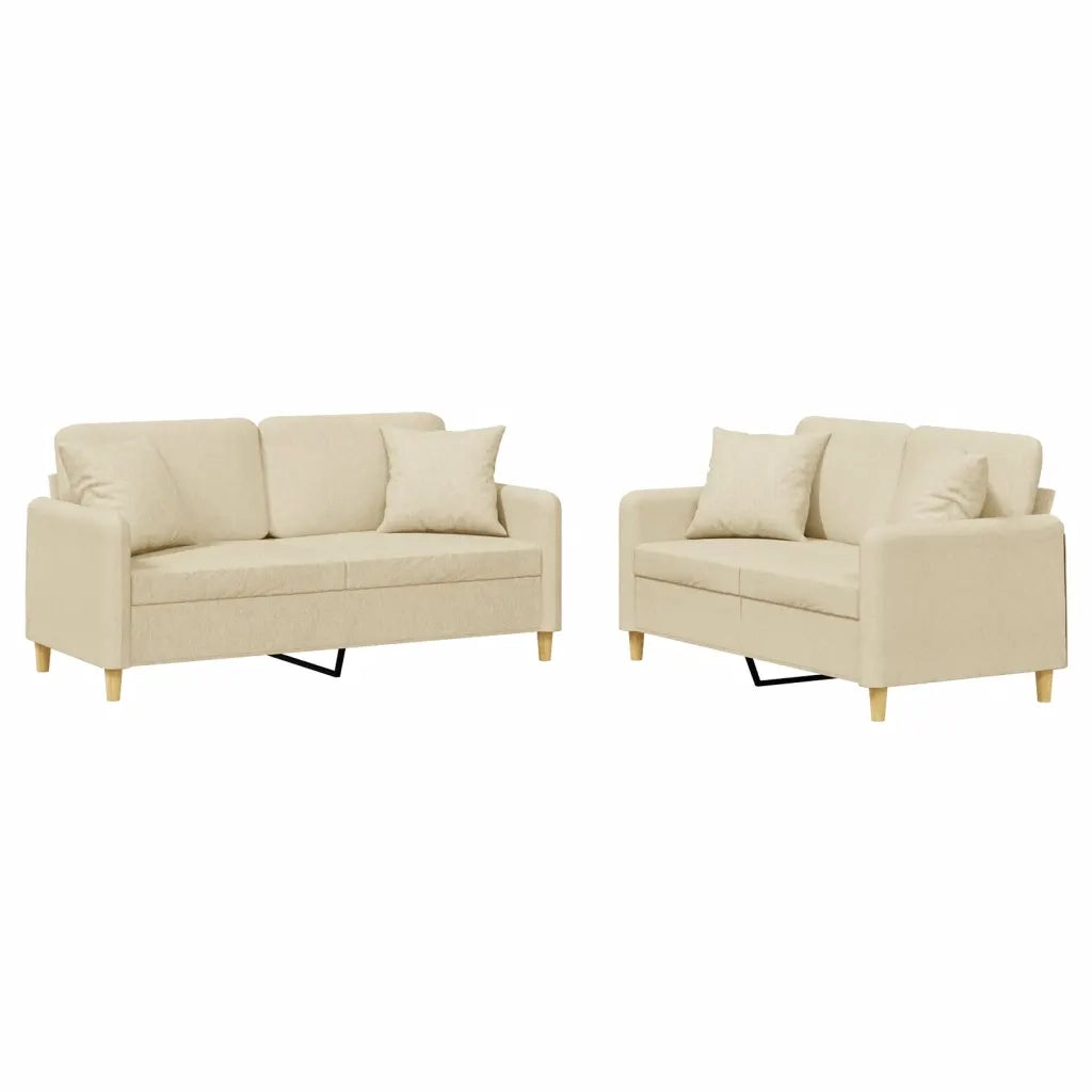 Set Divani 2 pz con Cuscini Crema in Tessuto 3202104