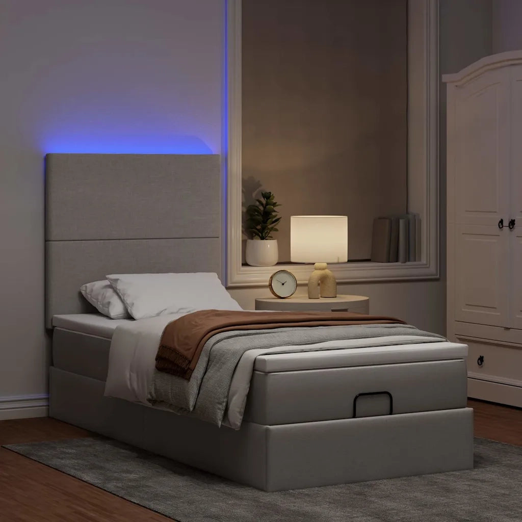 Pouf Letto con Materasso e LED Tortora 90x200 cm in Tessuto 3313896