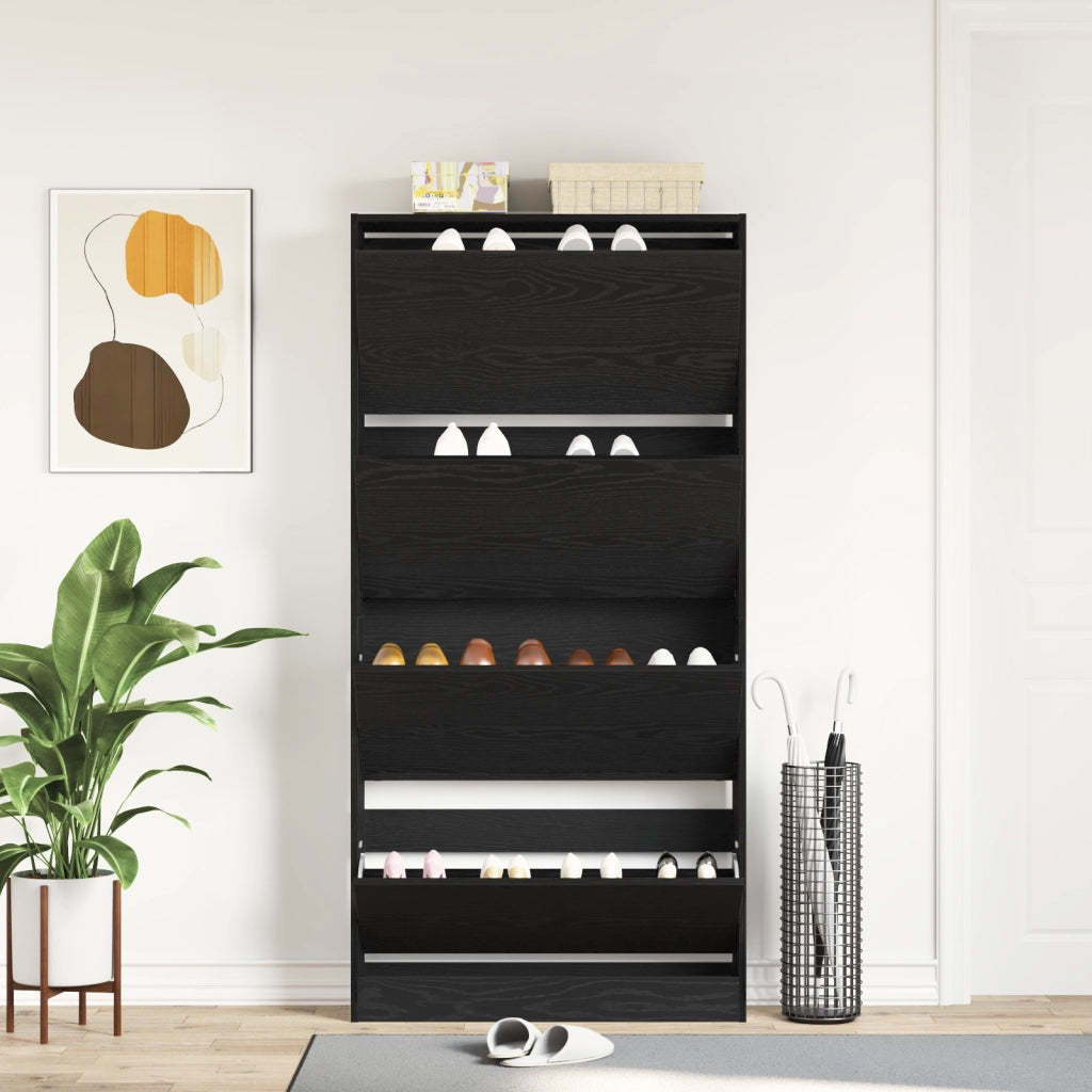 Armadio per Scarpe Rovere nero Legno ingegnerizzato