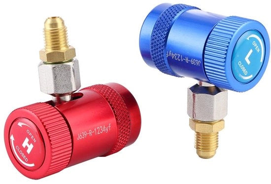 Adattore per condizionatori - Snelkoppelingen - Koppeling manuale - Blu/Rosso - Alta/Bassa Pressione - Set adattatori per R1234yf