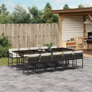 Set da Pranzo da Giardino 11 pz con Cuscini in Polyrattan Nero