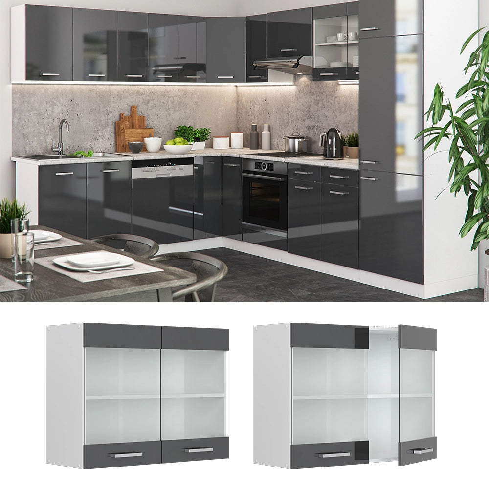 Vicco Mobile da cucina in vetro Antracite lucido 80 cm