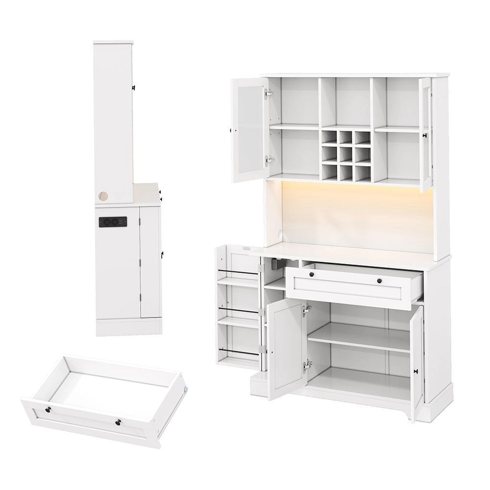 Armadio da cucina alto - Xylo - 180¡Á105¡Á40cm - Vetrina con porta, illuminazione LED e presa di corrente