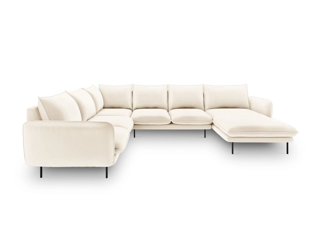 Cosmopolitan Design - Divano panoramico sinistro "Vienna" 7 posti in velluto beige chiaro 