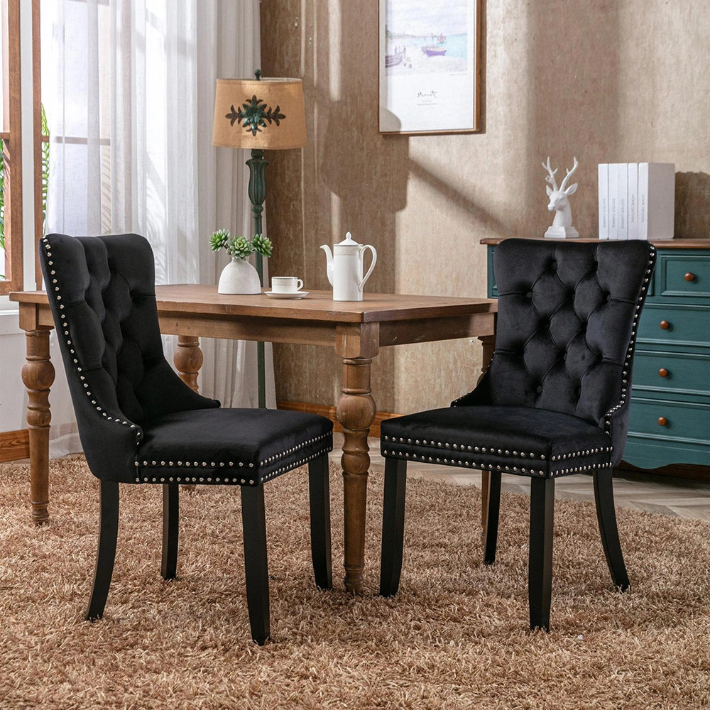 Set 2 sedie Nikki - Xylo - velluto nero gambe legno capitonné