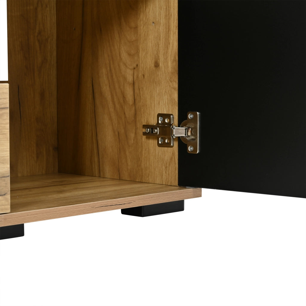 Credenza con 4 cassetti e 2 ante per soggiorno in MDF 140×35×70 cm nero e rovere