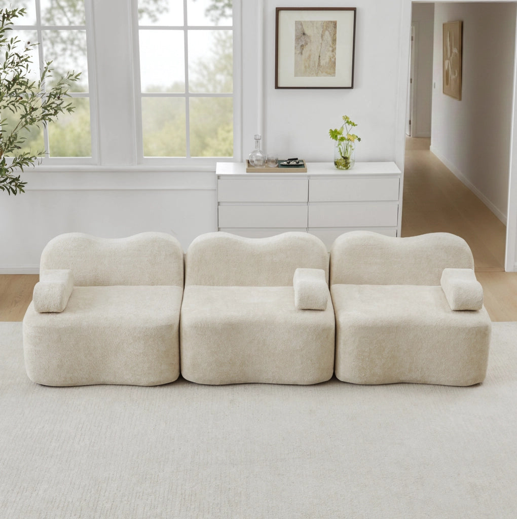 Divano modulare senza struttura in velluto beige