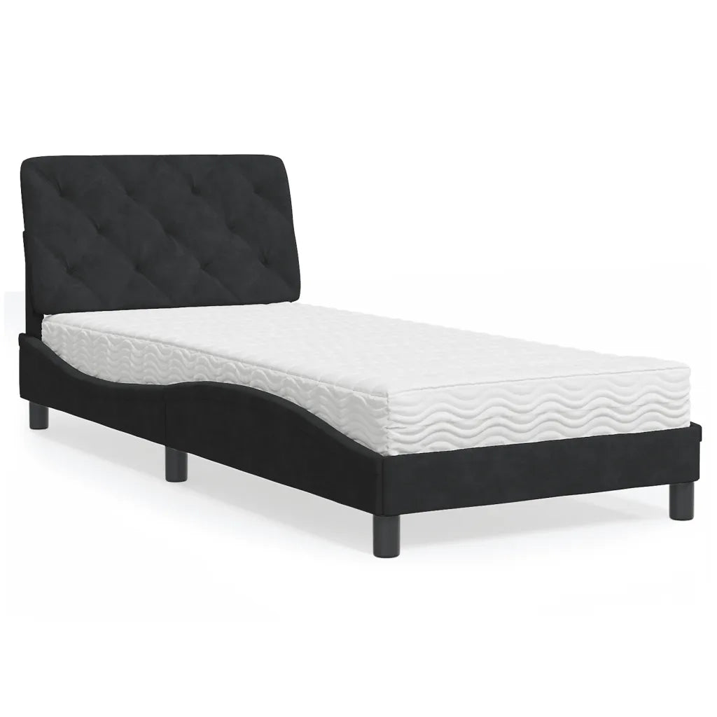 Letto con Materasso-Struttura Letto con Materasso Nero 90x190 cm in Velluto