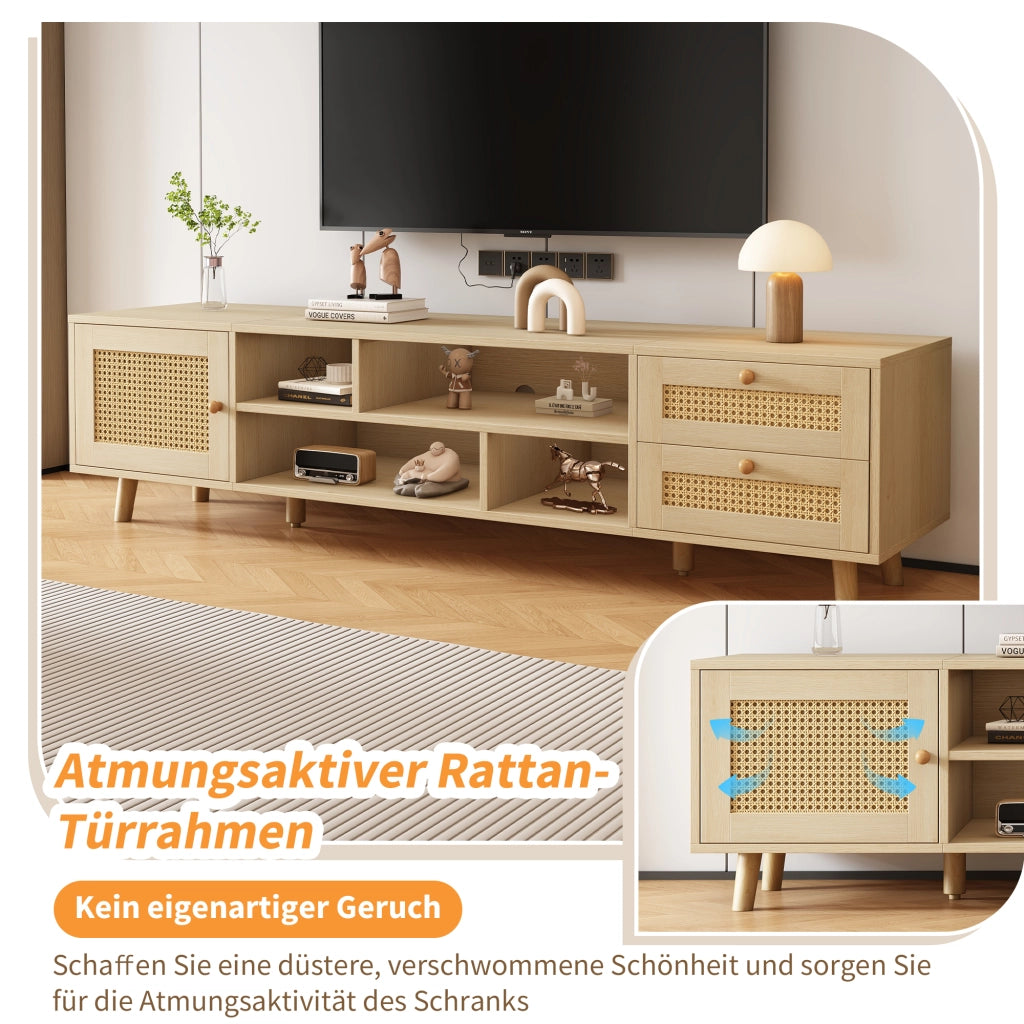 Mobile TV con 2 cassetti; 1 anta e passacavi - per soggiorno - 160x39x40.5 cm - rovere