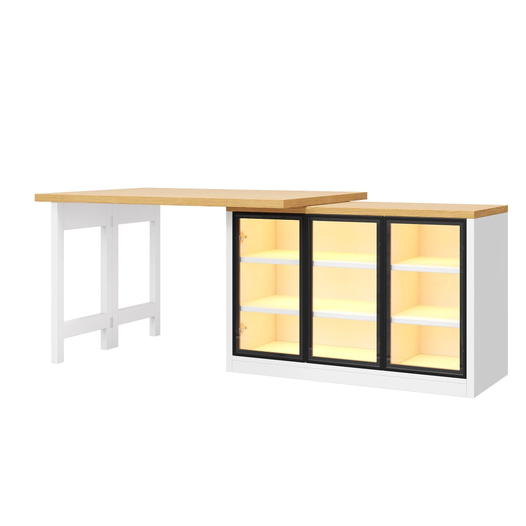 Tavolo da pranzo con armadio laterale; piano girevole a 360°; luce multicolore; per cucina e sala da pranzo; 120 × 40 × 72 cm