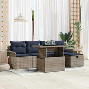 Set Divano da Giardino con cuscino 6 pcs Grigio Poly Rattan