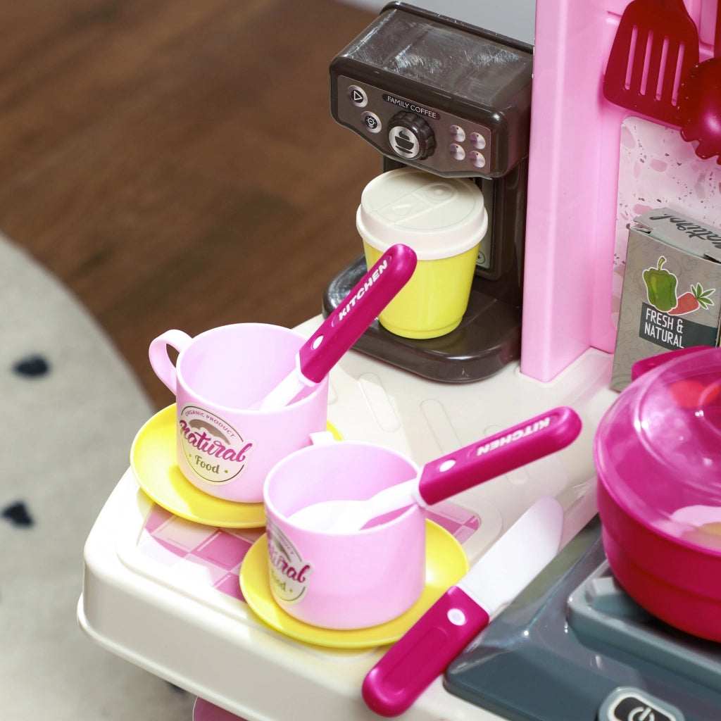 Cucina Giocattolo per Bambini 53x22x69 cm 33 Pezzi con Luci Suoni e Rubinetto Rosa