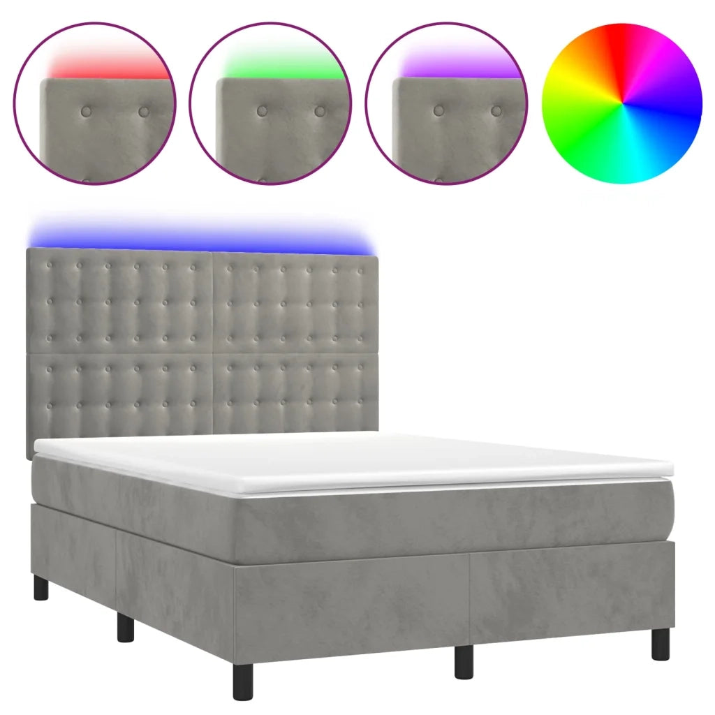 Letto a Molle Materasso e LED Grigio Chiaro 140x200 cm Velluto 3136365