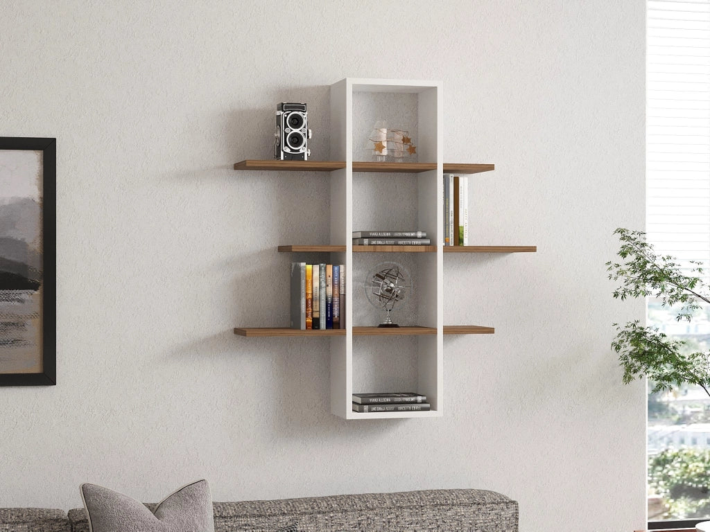 Mensola da parete in legno "Ardo" - 96 x 19 x 101 cm - Noce, Bianco