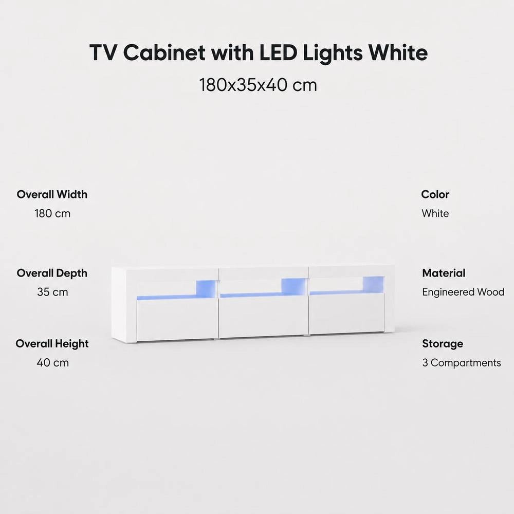 TV Cabinet With LED Lights White 180x35x40 Cm