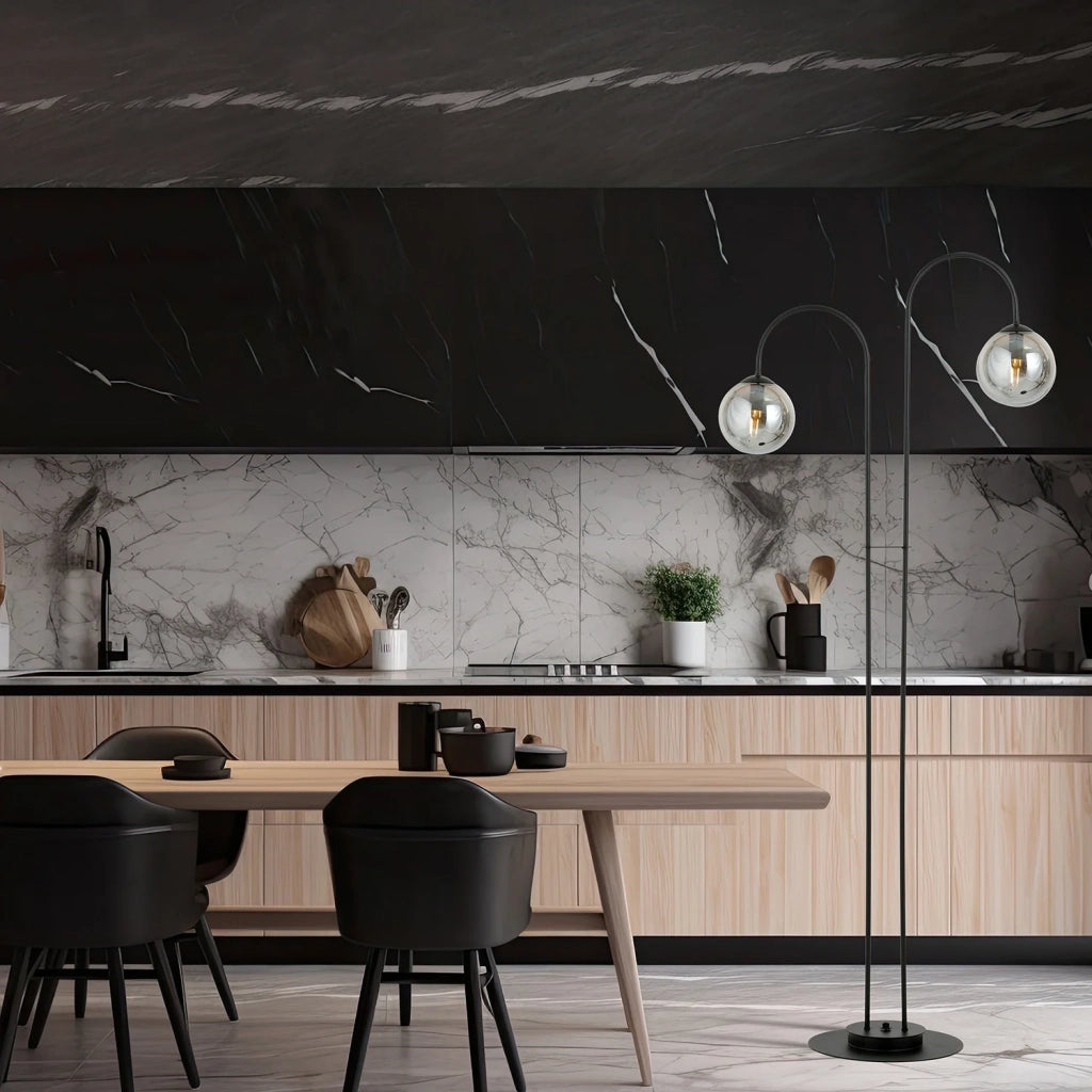 Lampadario Minimal Utu Acciaio Nero Grigio 2 Luci E14 Ip20