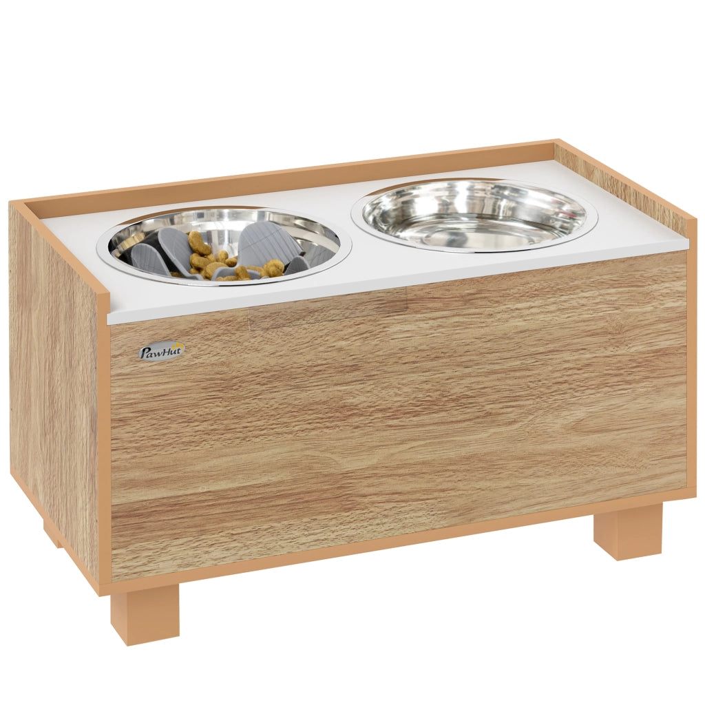 Tavolo per cani rialzato con alimentatore lento estraibile e abbeveratoio in acciaio inox ¨C Zephmum ¨C Rovere
