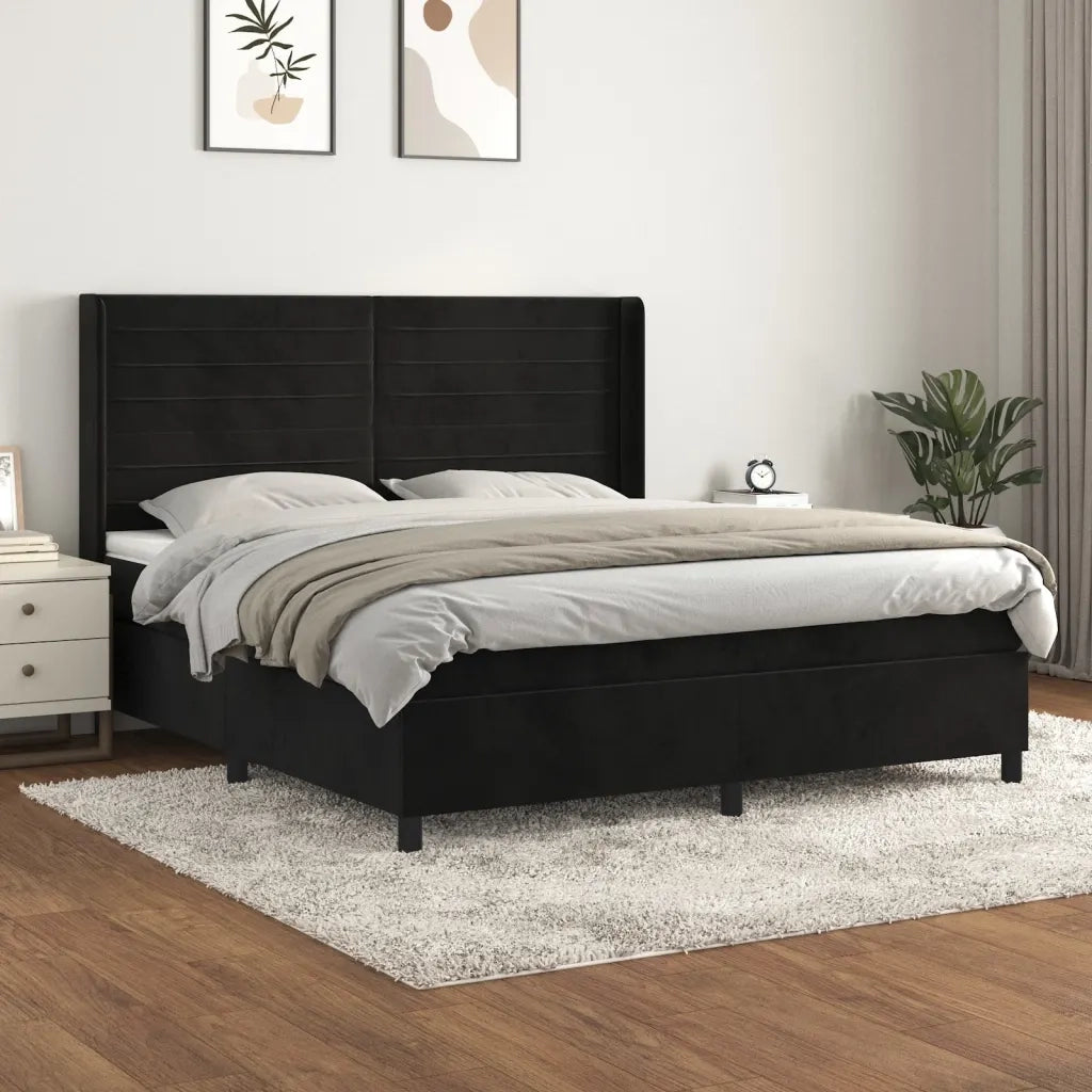 Giroletto a Molle con Materasso Nero 180x200 cm in Velluto 3132755