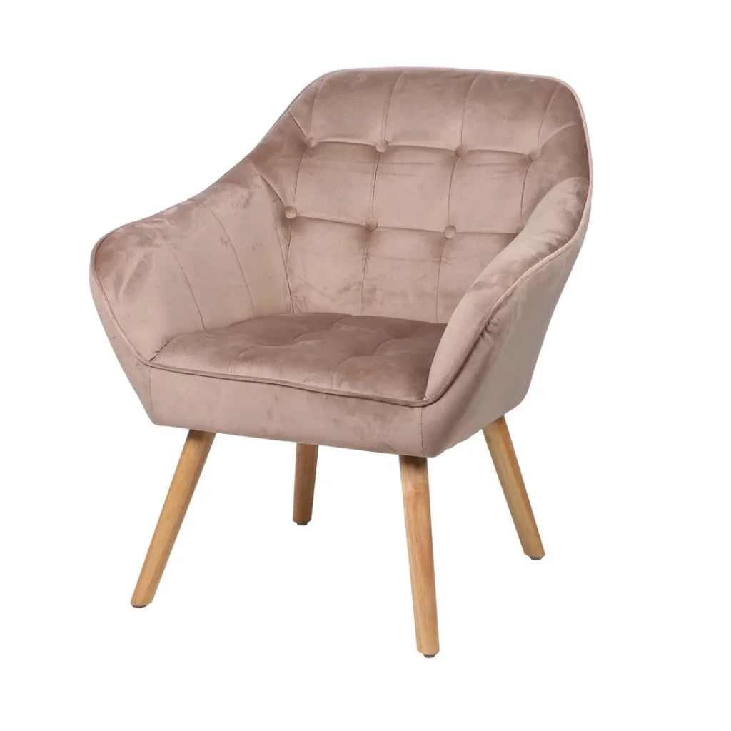 Poltrona in velluto beige con piedi in legno - 74x70xH85 cm, altezza seduta 43 cm - Collezione VELUREA