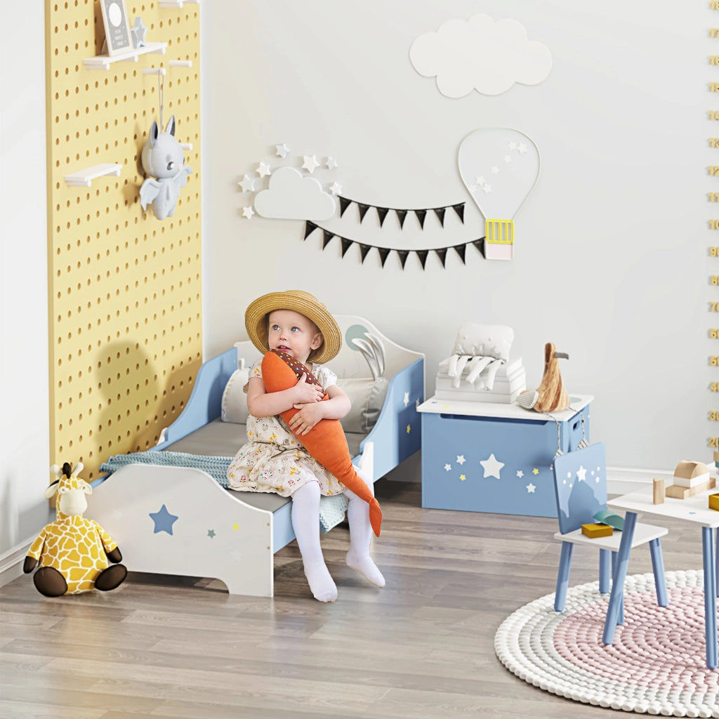 Letto per Bambini con Stampa Stelle ¨C Zephmum ¨C Legno 143x74x59 cm Blu e Bianco