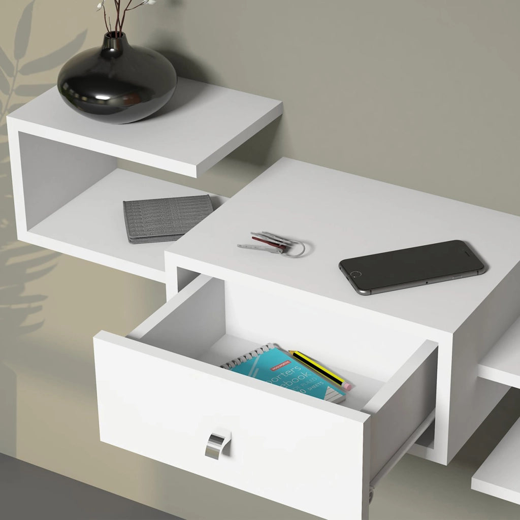 Set da Ingresso 'Brædstrup' Composto di Specchio e Mensola da Muro con Ripiani e Cassetto - Bianco [en.casa]