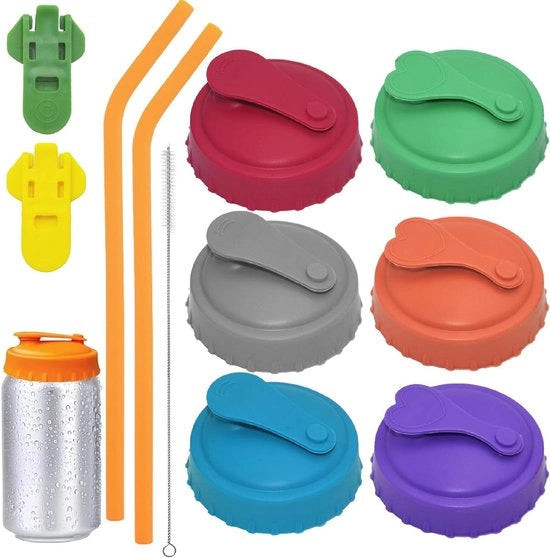 Accessori per bottiglie - 6 pezzi di chiusura con coperchio in silicone e apripistola in rami - Coperchio riciclabile per bottiglie di birra e bibite - Spazzola da pulizia - Materiale duraturo