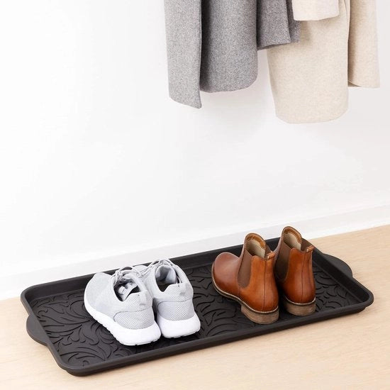 Tray per Scarpe e Stivali - 2 Trays da 745 x 37 cm - Tray per Scarpe in Plastica per Asciugare Scarpe Bagnate - Nero