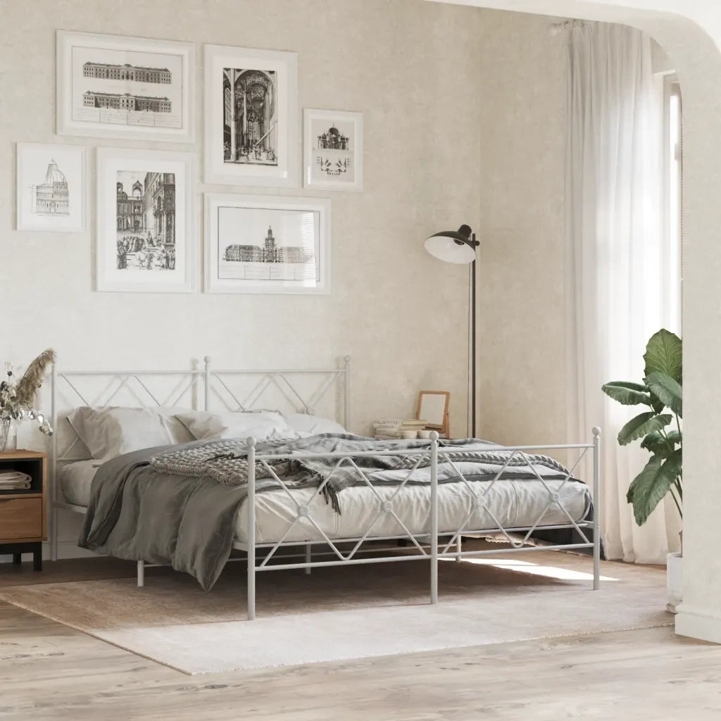 Giroletto con Testiera e Pediera Metallo Bianco 150x200 cmcod mxl 116432