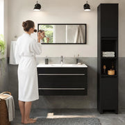 Bathroom Cabinet With Mirror, Black, Made Of Engineered Wood