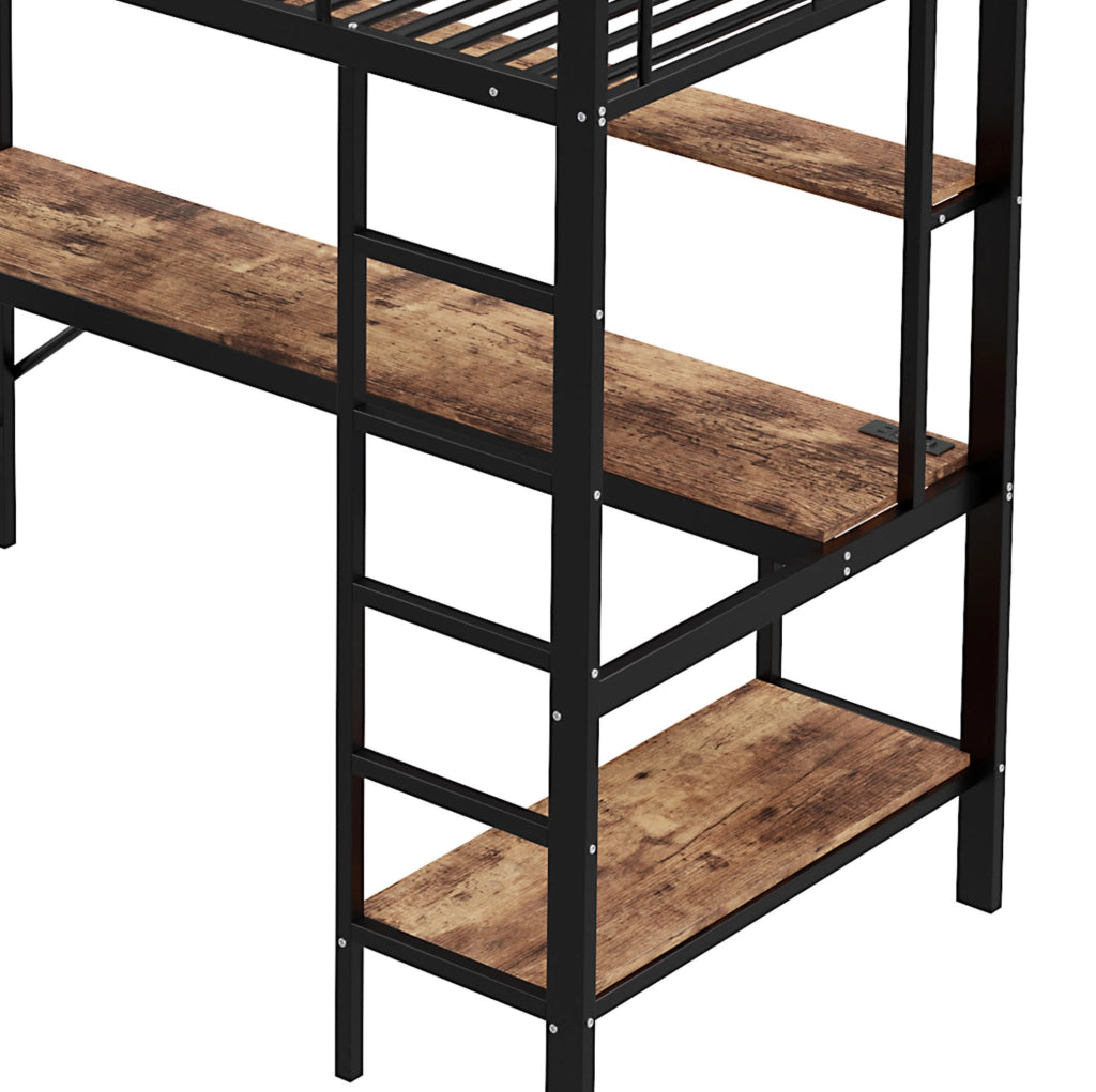 Letto a soppalco con scrivania, scaffale, luci LED e prese USB