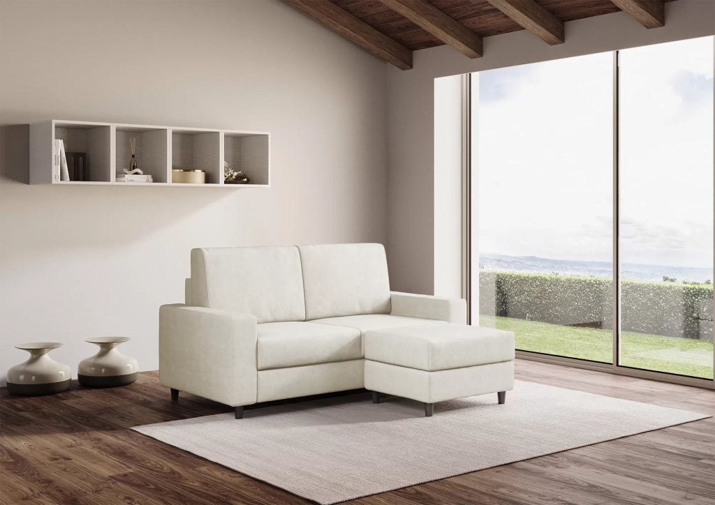 Divano sakar 2 posti medio  (due sedute da 70cm) + pouf misure esterne l.168 p.145 | latte - Mobili 2G