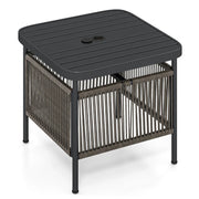Tavolino da esterno 52 x 46 x 45 cm con foro per ombrellone e pratico contenitore stile moderno metallo nero 20_0014064