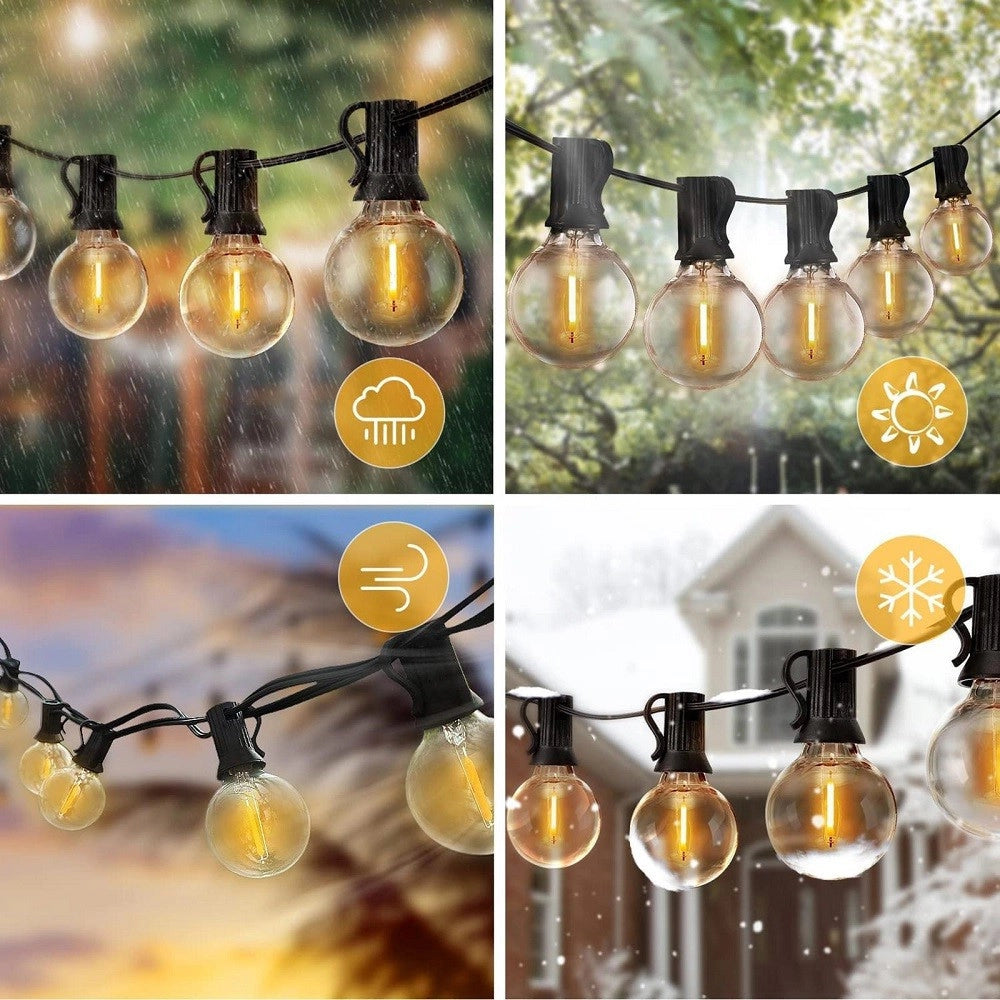 Trade Shop - Catena Luminosa Solare Crepuscolare 30 Lampadine Filo Led 3w Luce 2200k 10 Metri -